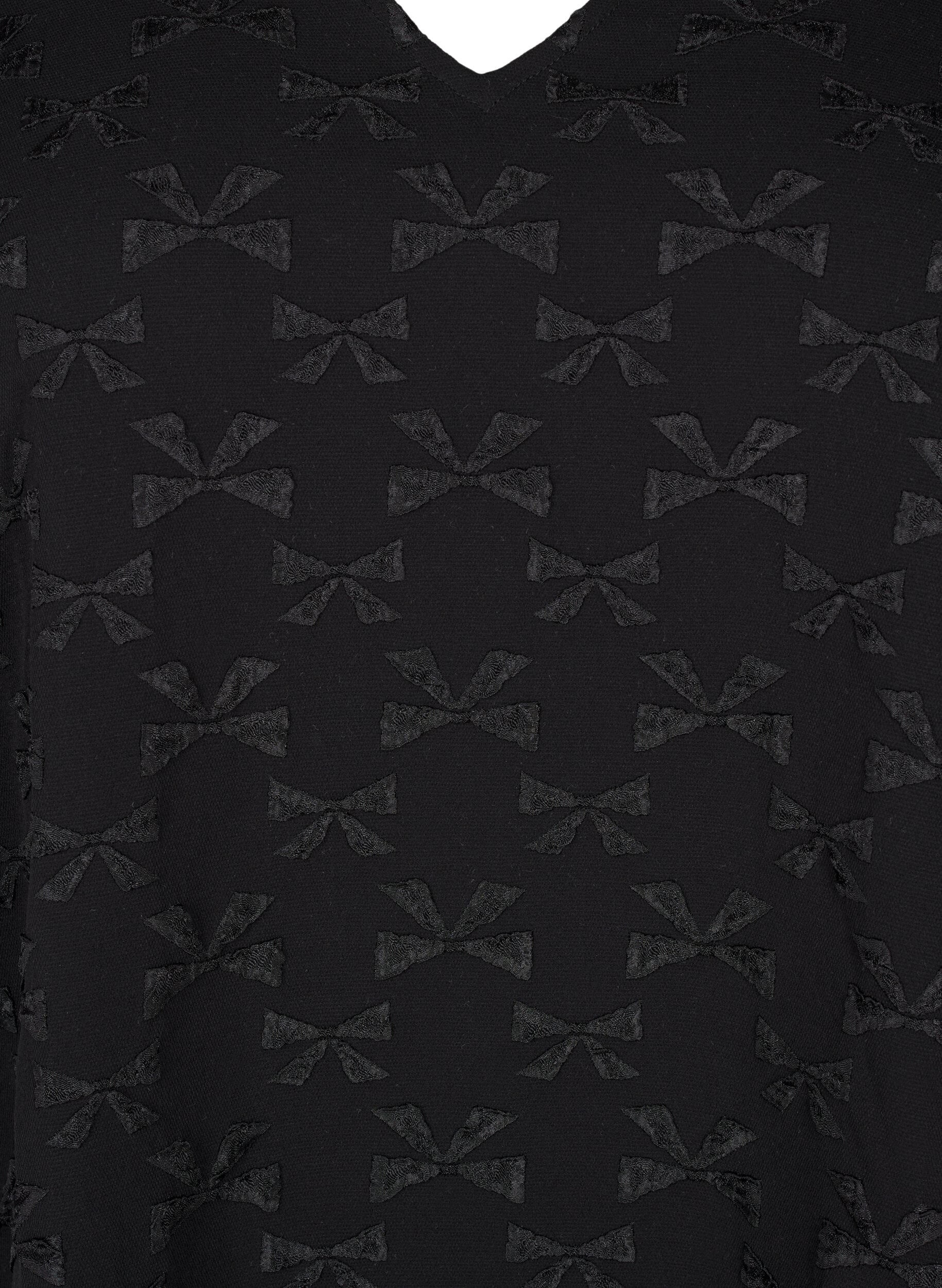 Zizzi Korte jacquard jurk met strikjes, Black W. Bow, Packshot image number 2