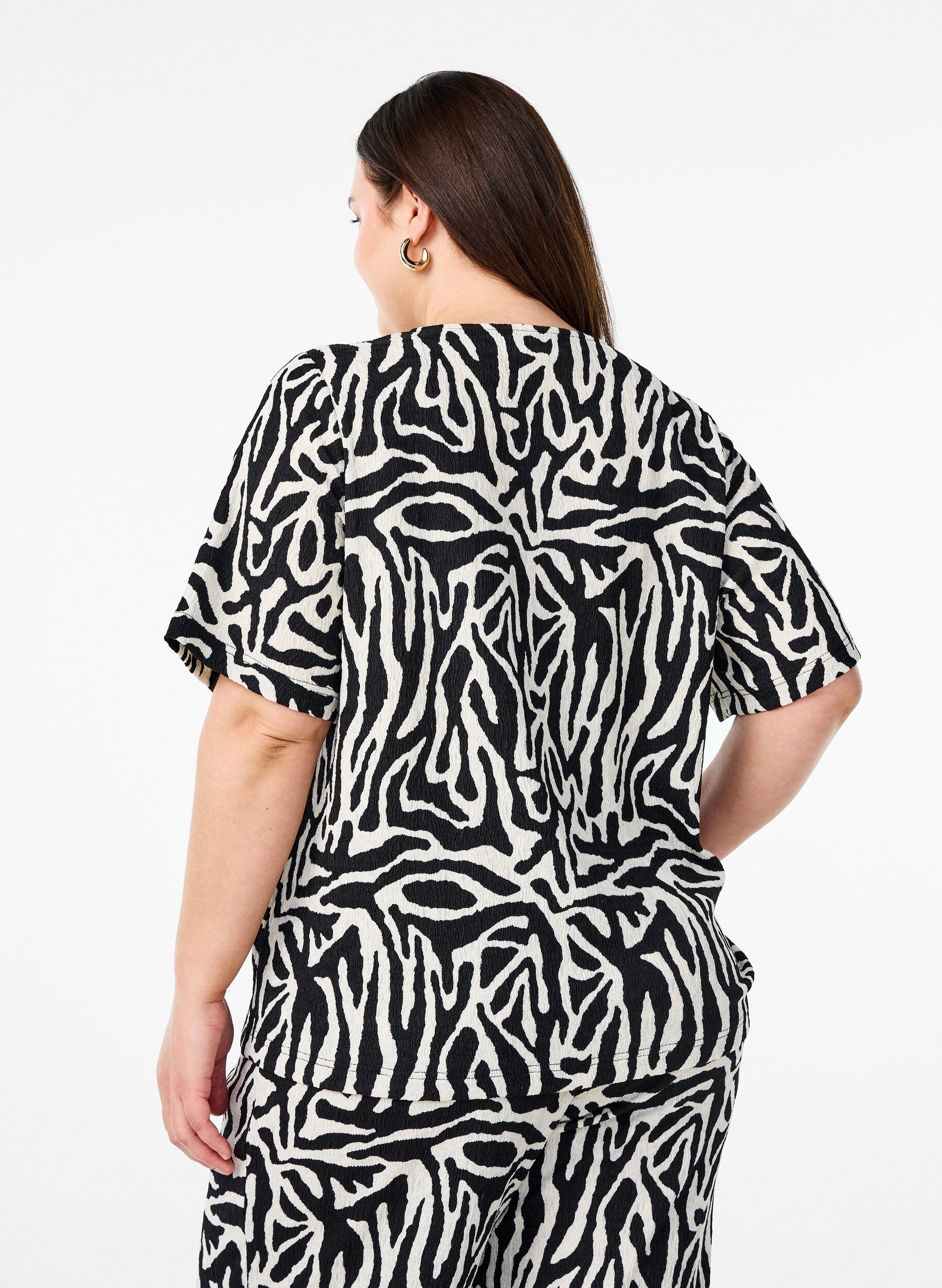 ZizziBlouse met korte mouwen en zebraprint, Zwart, Model image number 2