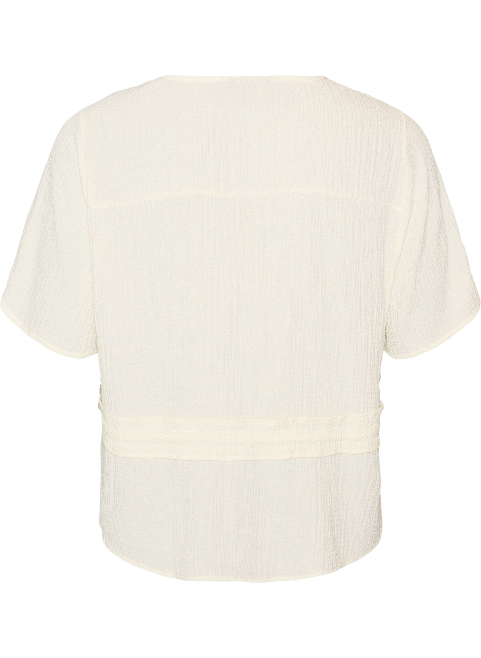 ZizziBlouse met textuur en een strik in de taille, Vanille, Packshot image number 1