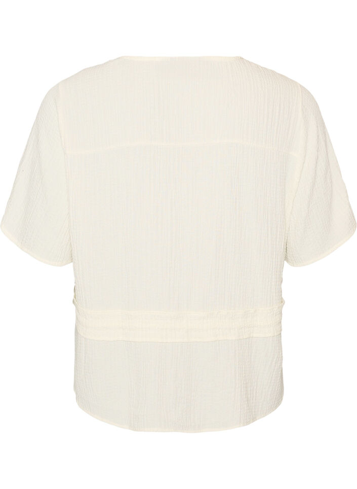 Blouse met textuur en een strik in de taille, Vanille, Packshot image number 1