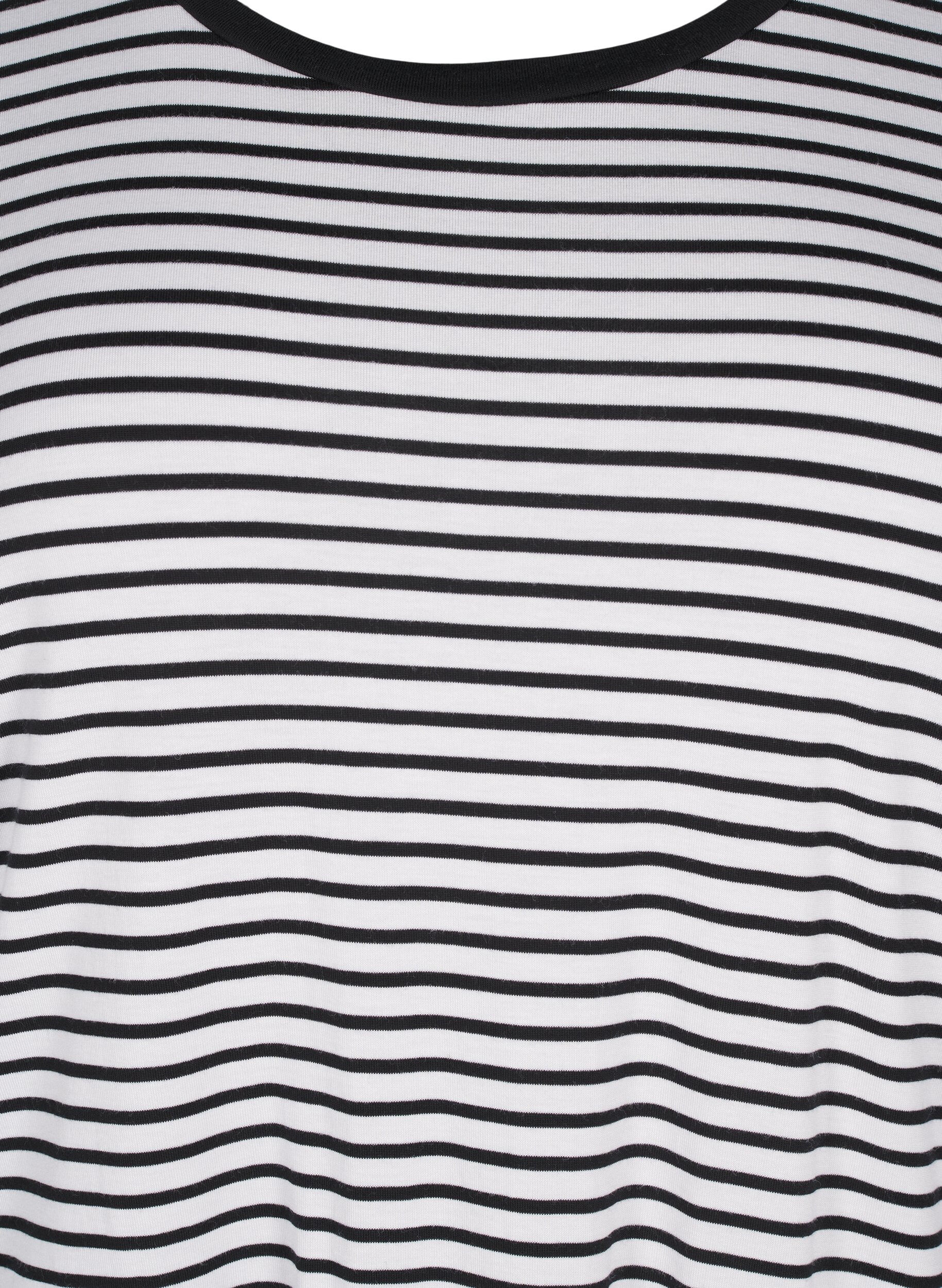 Zizzi Gestreept T-shirt van lyocell met ronde hals, Zwart, Packshot image number 2
