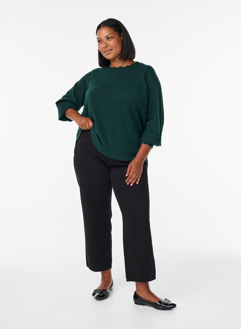 Gebreide blouse met golvende randen, Groen, Model image number 1