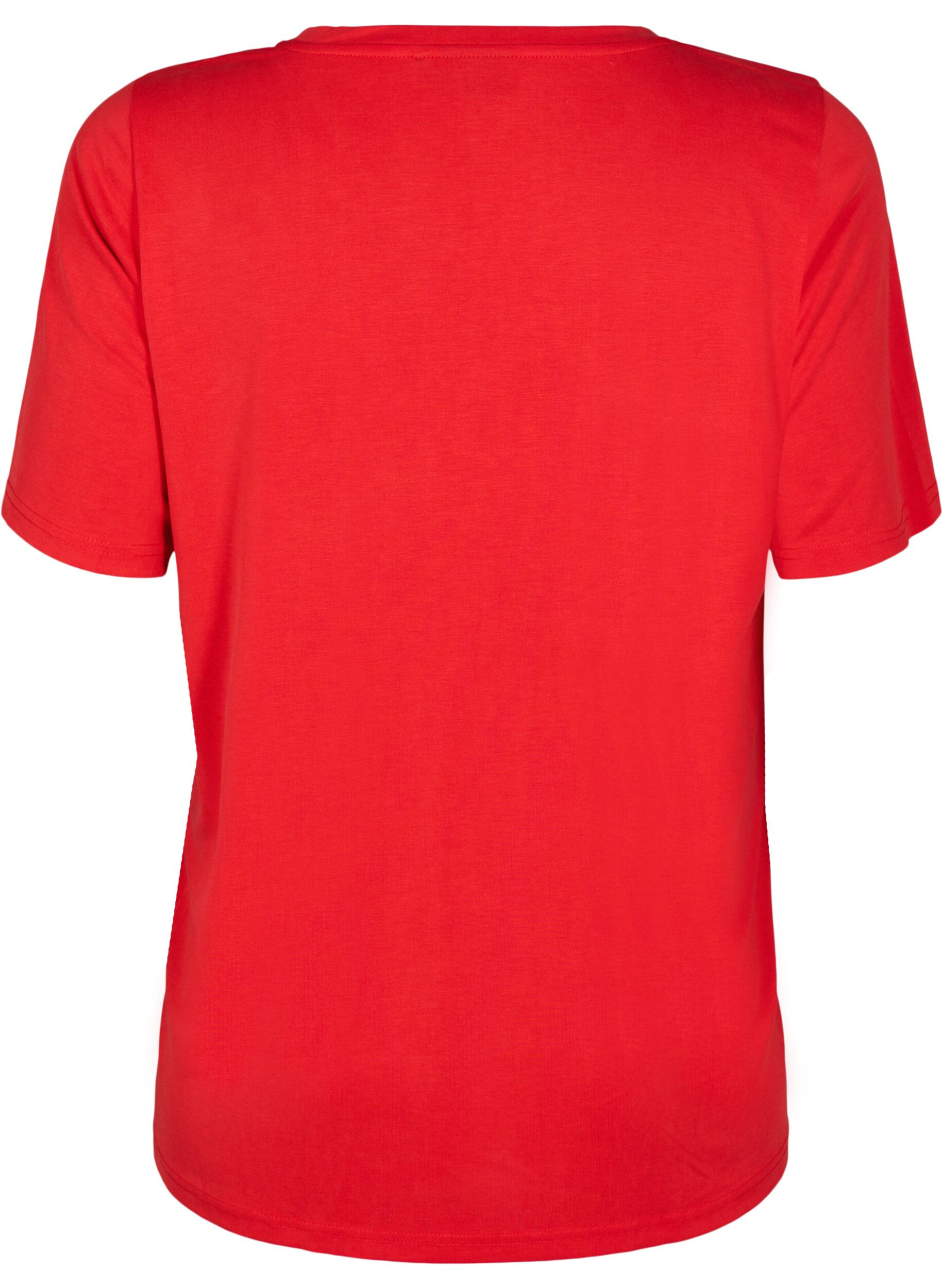 Zizzi T-shirt van Tencel &trade; Modal met ronde hals, Rood, Packshot image number 1