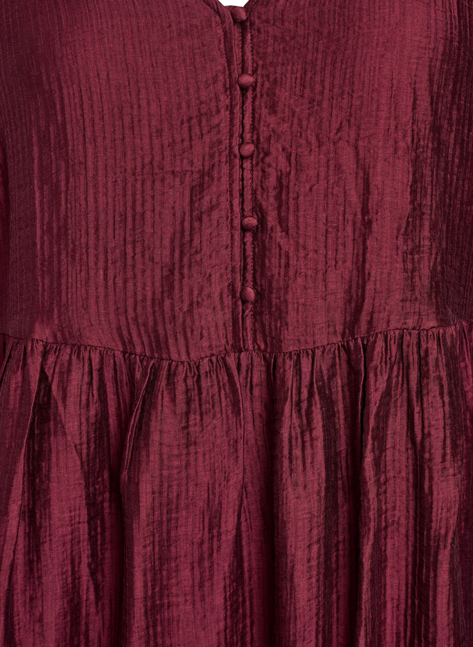 Zizzi Korte jurk met textuur en korte ballonmouwen, Rood, Packshot image number 2