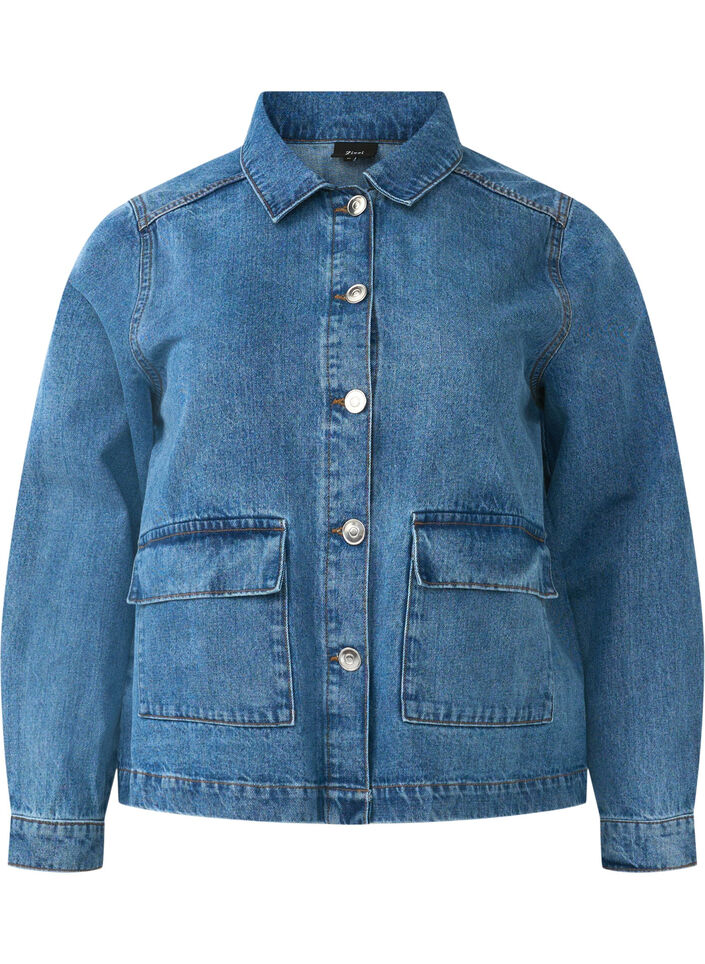 Denim overhemdjasje met zakken, Blue Denim, Packshot image number 0