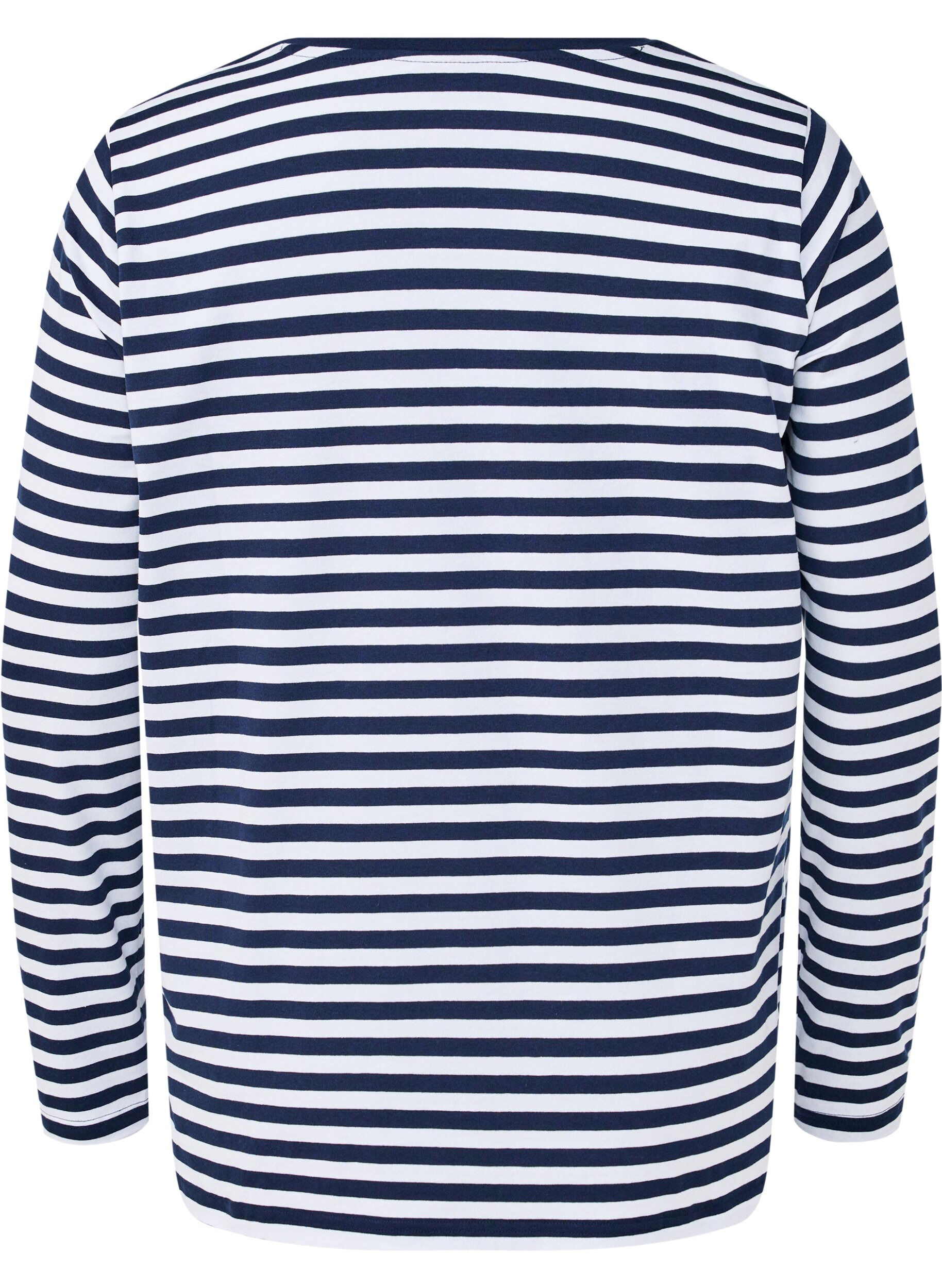 Zizzi Gestreepte blouse met motief, White w.Navy Stripe, Packshot image number 1