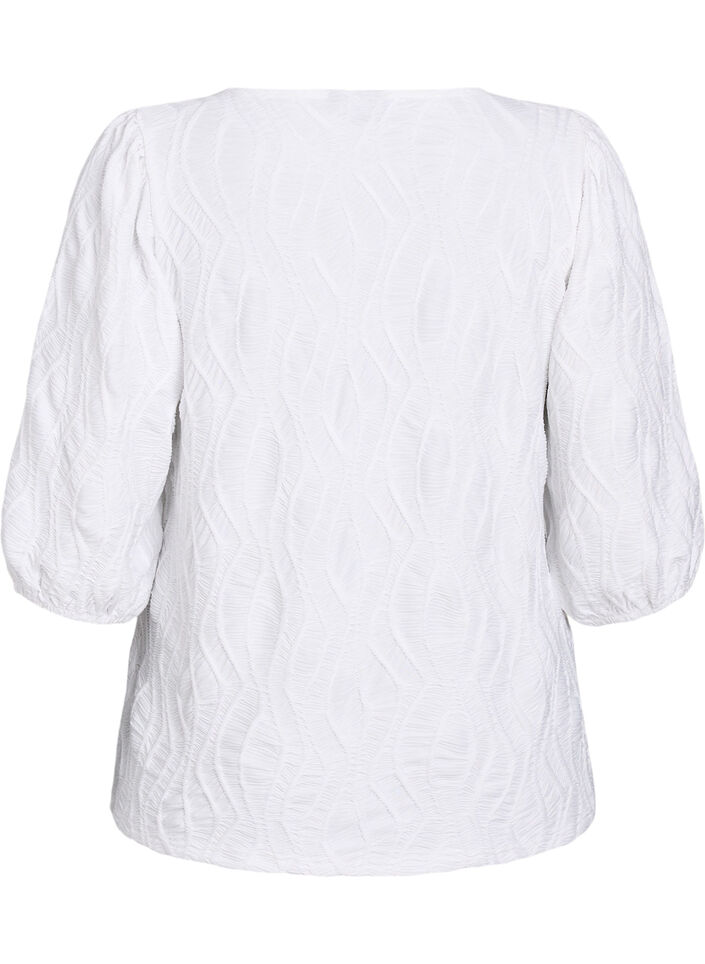 Blouse met textuur en 3/4 mouwen, Wit, Packshot image number 1