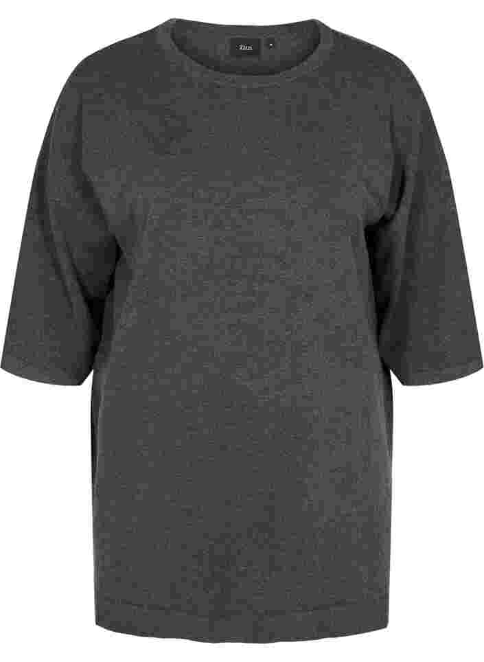 Gebreide trui met ronde hals en 3/4 mouwen, Dark Grey Melange, Packshot image number 0