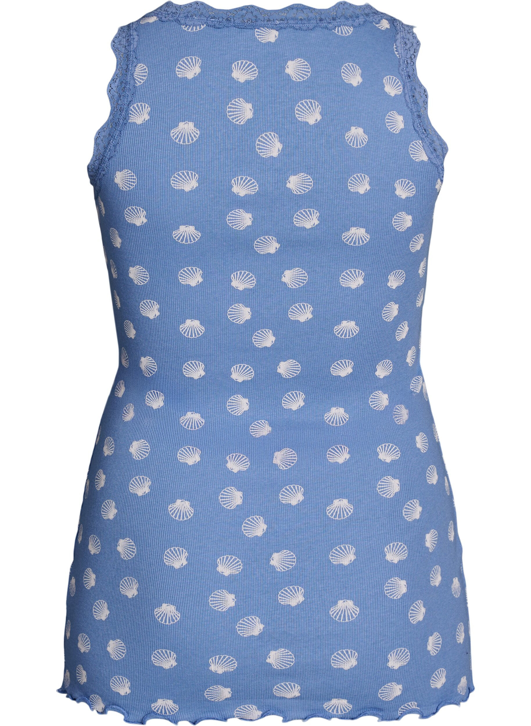 ZizziTop met print en kanten rand, Blauw, Packshot image number 1