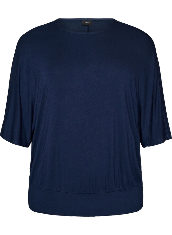 Jersey blouse met halflange ballonmouwen, Blauw, Packshot image number 0
