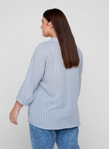 Gestreepte blouse met grote kraag, Light Blue Stripe, Model image number 1