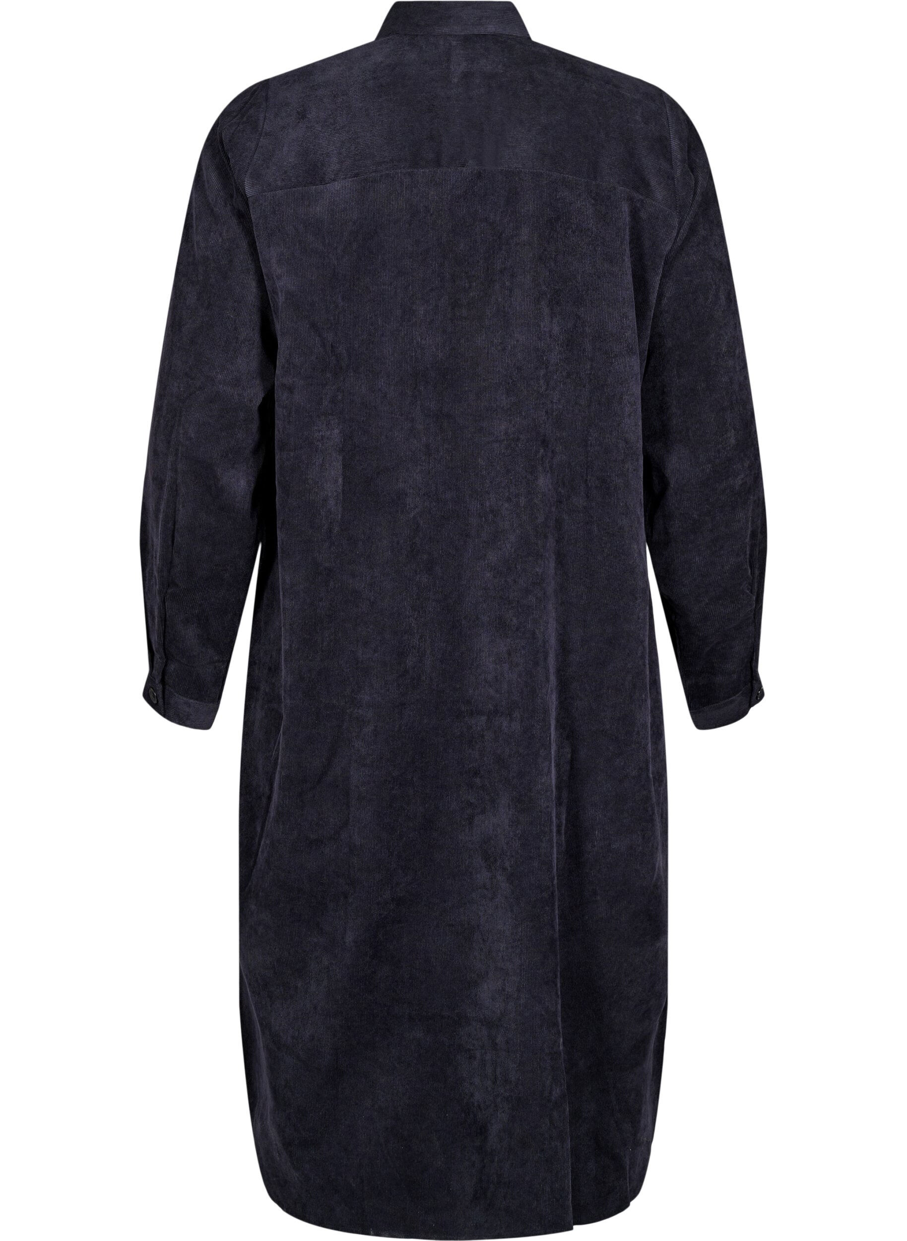 Zizzi Lange corduroy shirt jurk met knopen, Black, Packshot image number 1