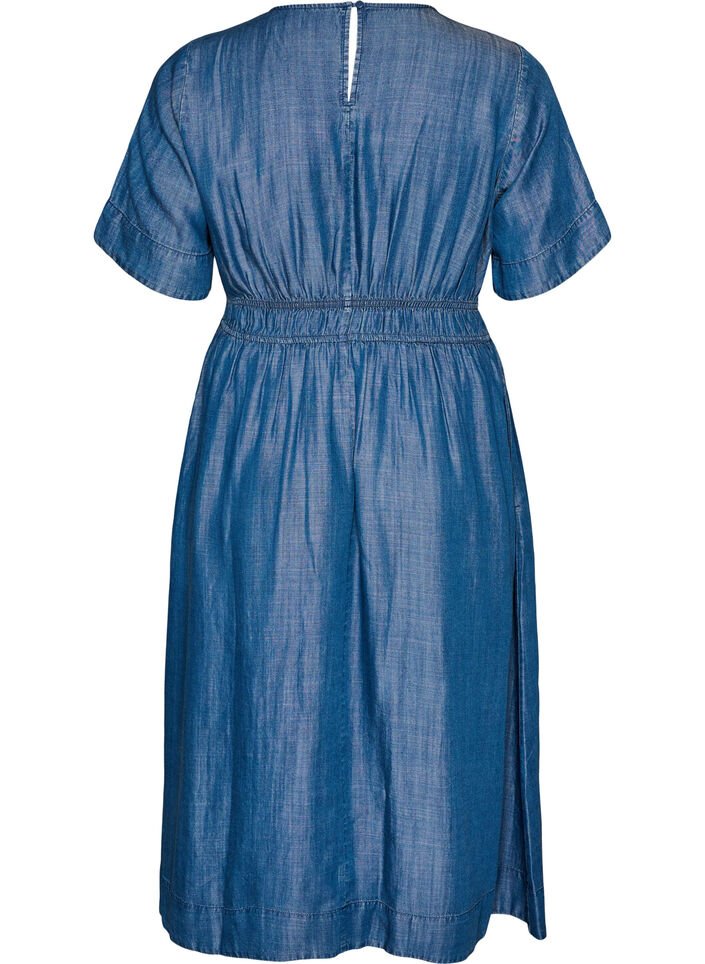 Midijurk in een denimlook met een elastische taille, Blauw, Packshot image number 1
