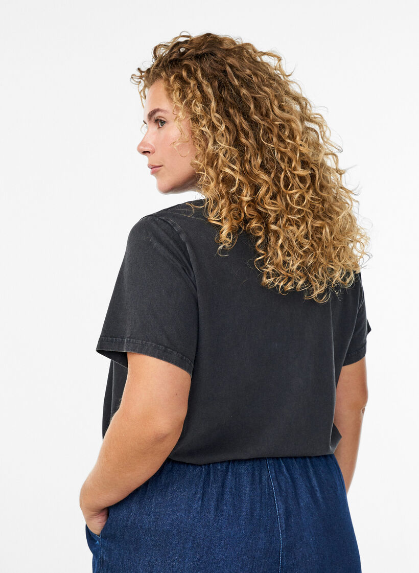 T-shirt met teddybeerprint en gewassen look, Grijs, Model image number 2