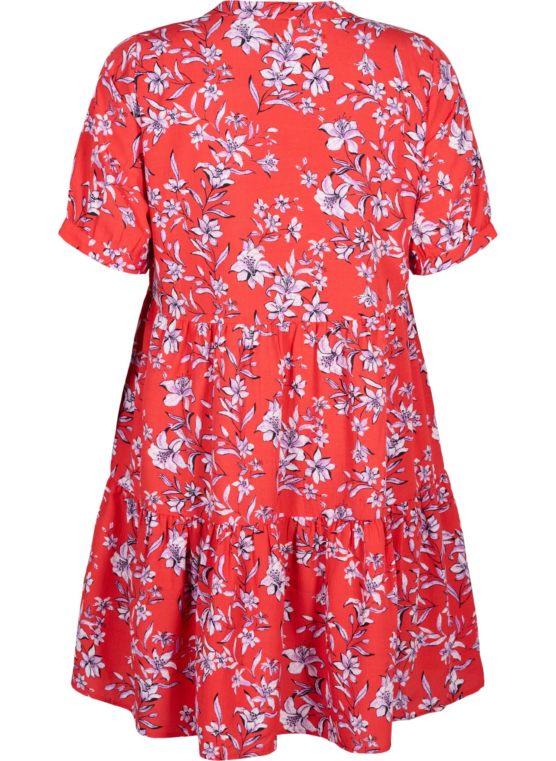 Zizzi Flash - Bedrukte A-lijn jurk, Poinsettia Flower, Packshot image number 1