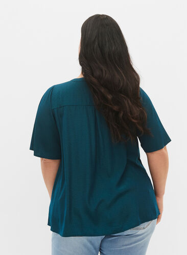 Korte mouw shirt met gepunteerd patroon, Deep Teal, Model image number 1