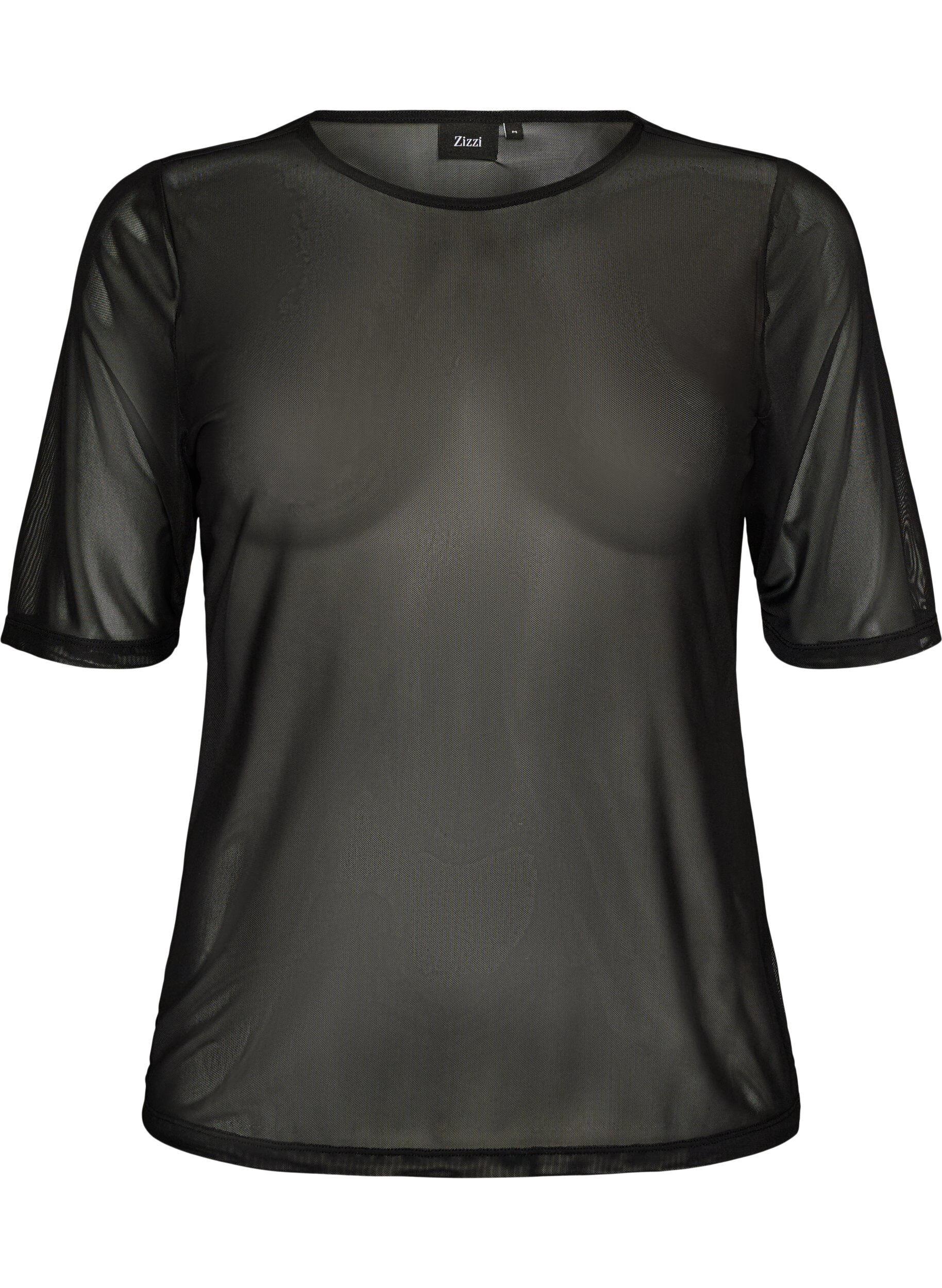 Mesh top met korte mouwen en ronde hals