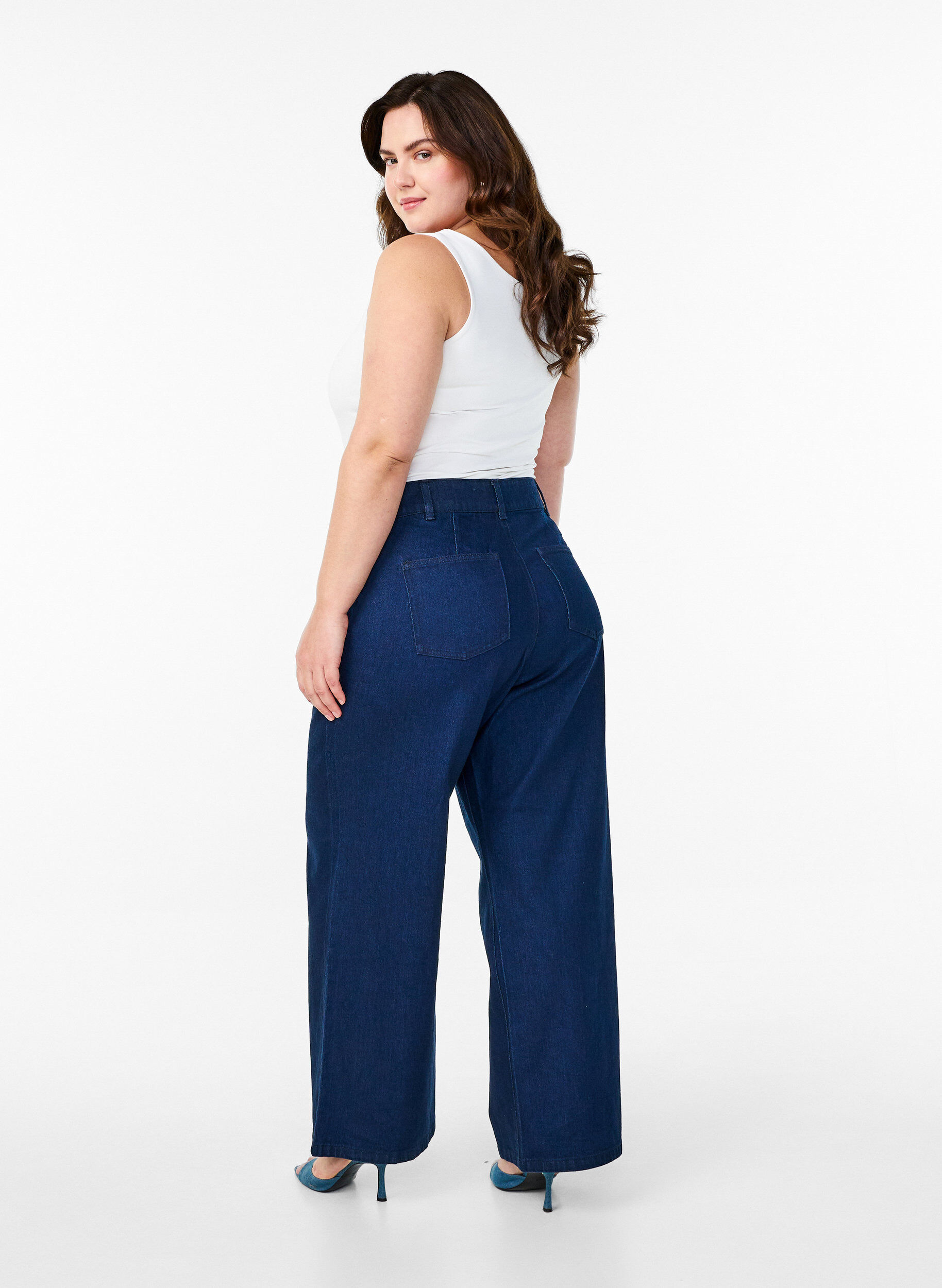 Zizzi High waist wijde pijpen jeans, Blauw, Model image number 1