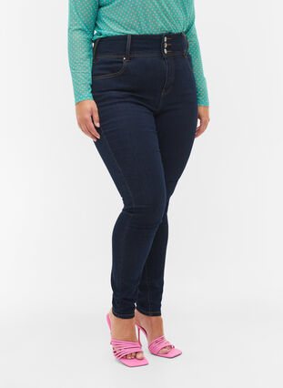 Super slim Bea jeans met extra hoge taille, Unwashed, Model image number 3