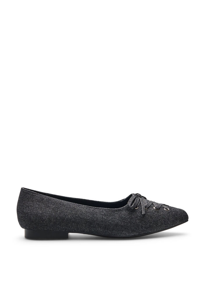 Ballerina flats met vetersluiting, Zwart, Packshot image number 0