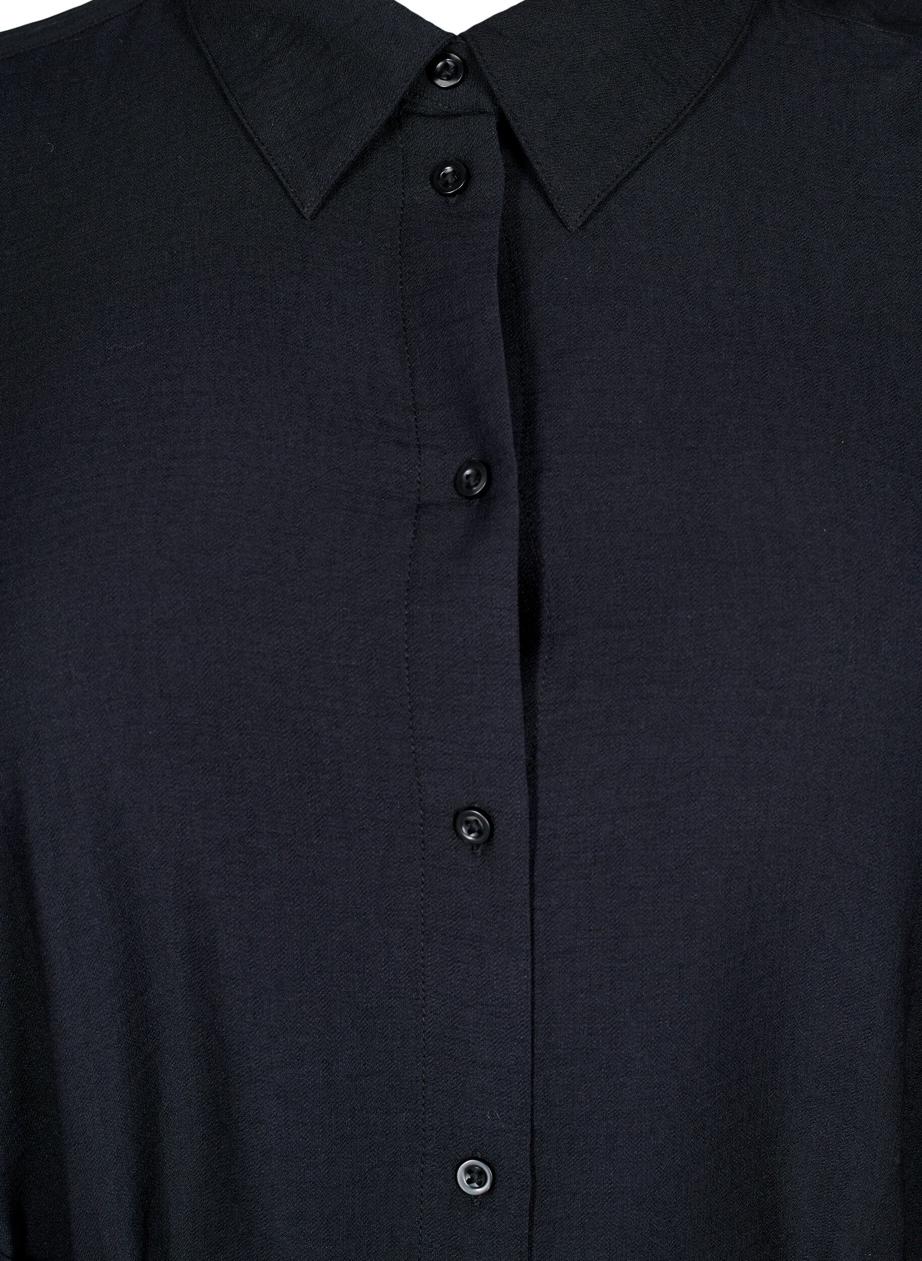 Zizzi Jurk met lange mouwen en strikriem, Zwart, Packshot image number 2