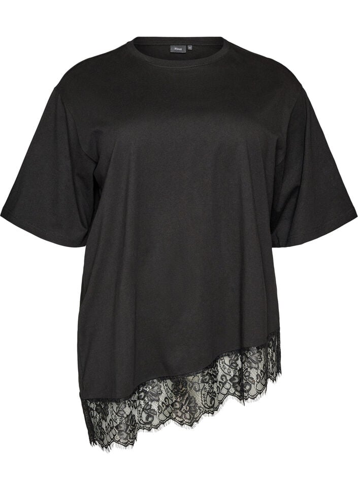 T-shirt met asymmetrische kanten zoom, Zwart, Packshot image number 0