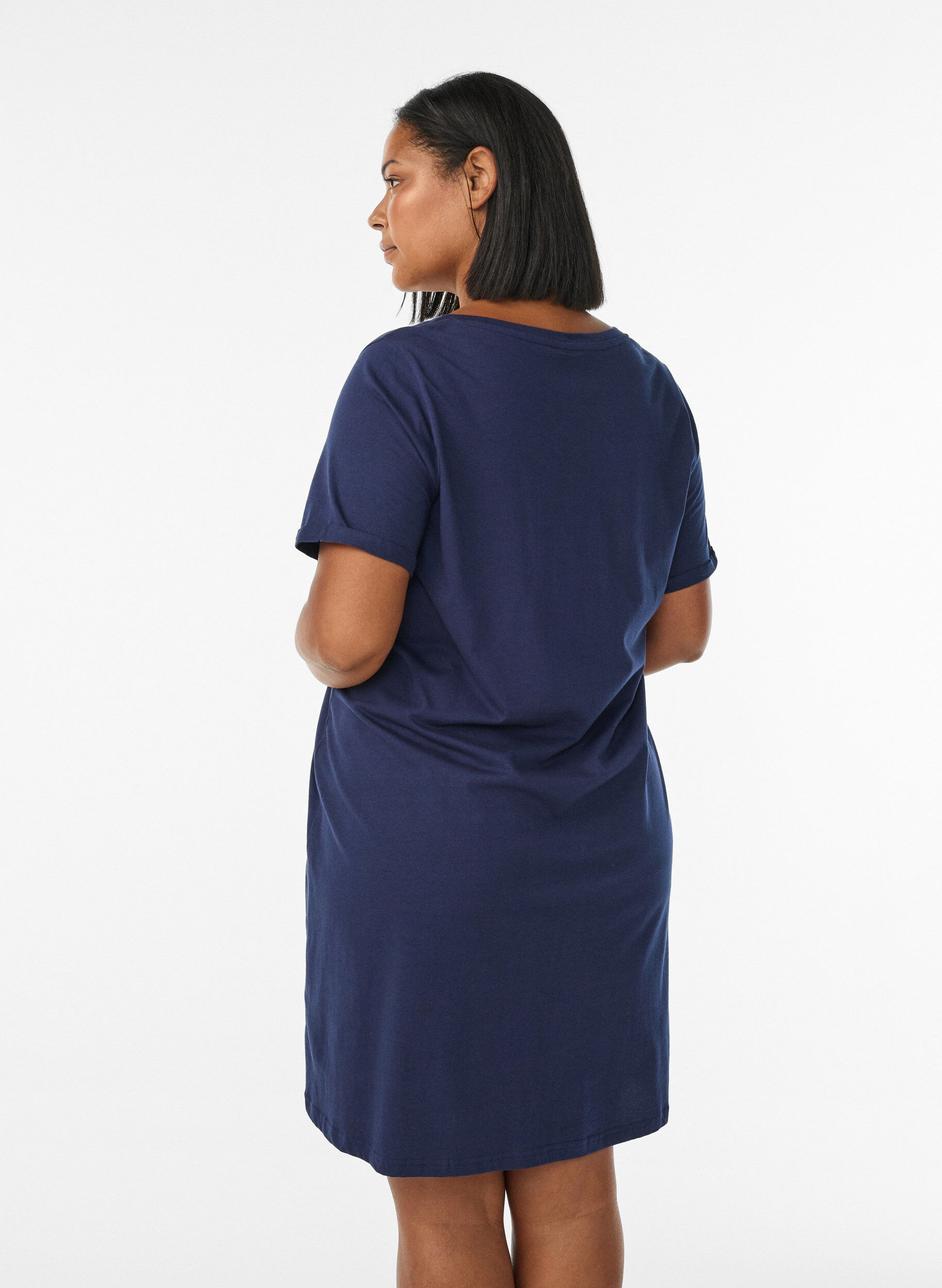 Zizzi Nachtjapon met korte mouwen van biologisch katoen, Blauw, Model image number 2