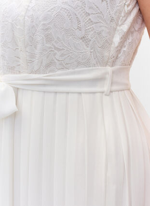 Mouwloze trouwjurk met kant en plissé, Star White, Model image number 3