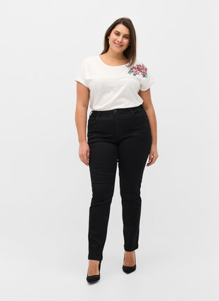 Katoenen t-shirt met korte mouwen en borduursel, Warm Off-white, Model image number 2