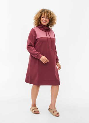 Trui jurk met color-block, Red Mahogany/RoseBr., Model image number 2
