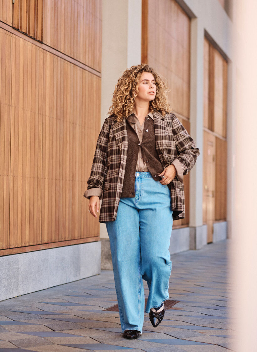 Wide-leg jeans met hoge taille, Blauw, Image