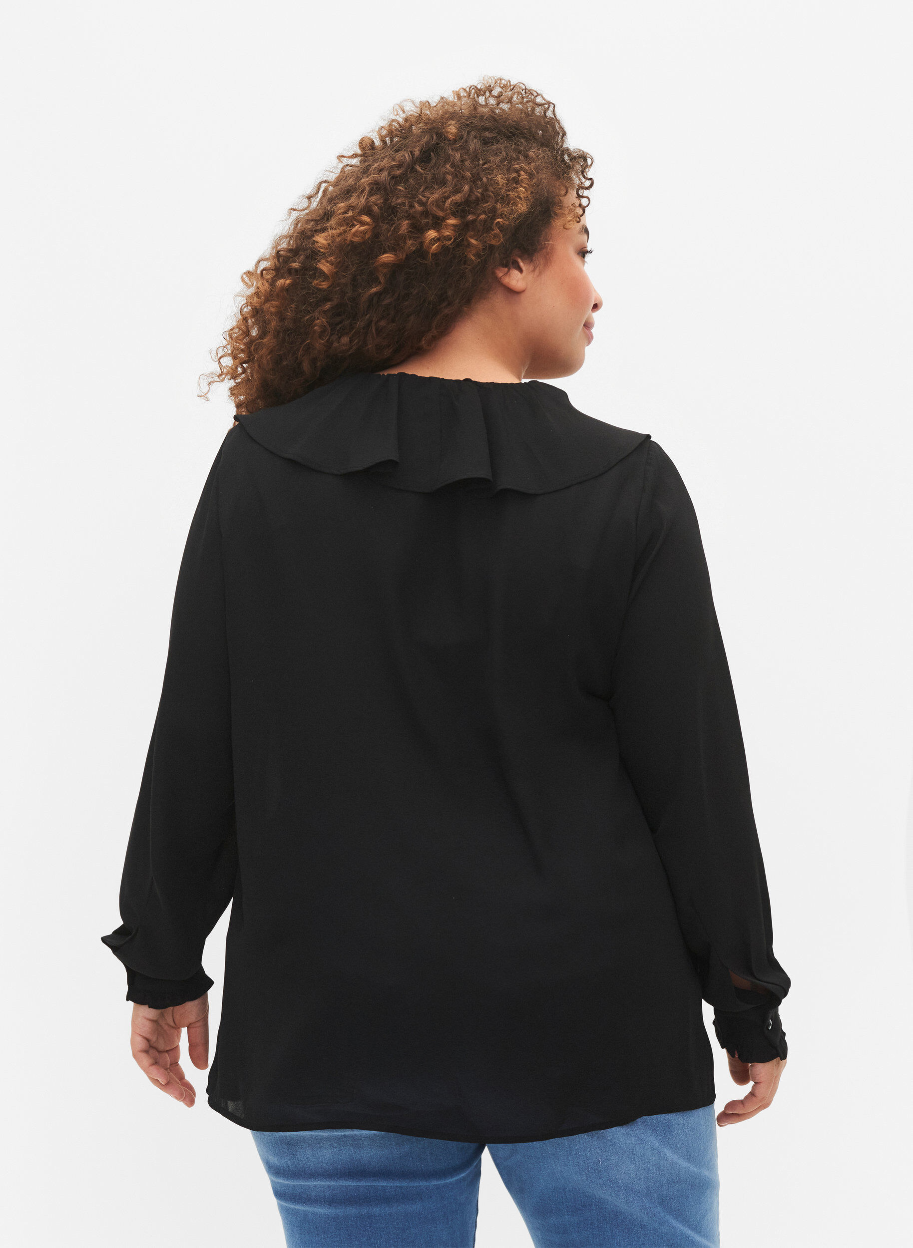 Zizzi  Blouse met ruches en lange mouwen, Black, Model image number 1