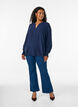 Blouse met smockmanchetten en V-hals, Blauw, Model image number 1