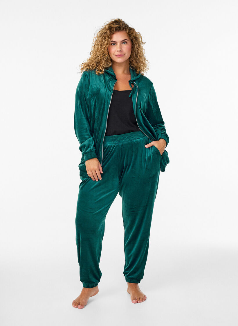 Losvallende fluwelen broek, Groen, Model image number 0