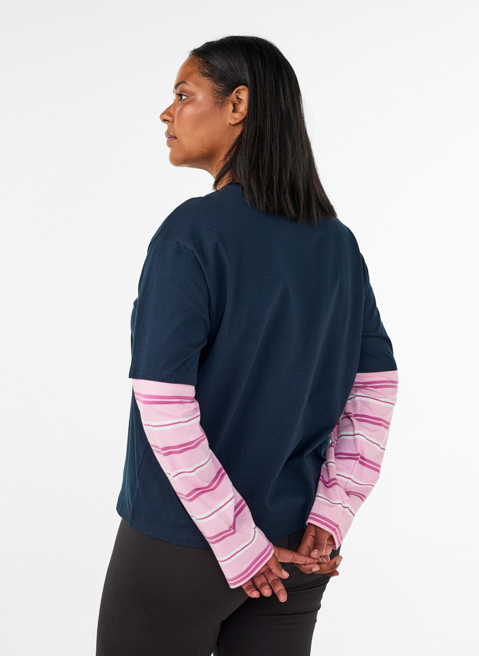ZizziT-shirt met een sportieve gelaagde look, Blauw, Model image number 2