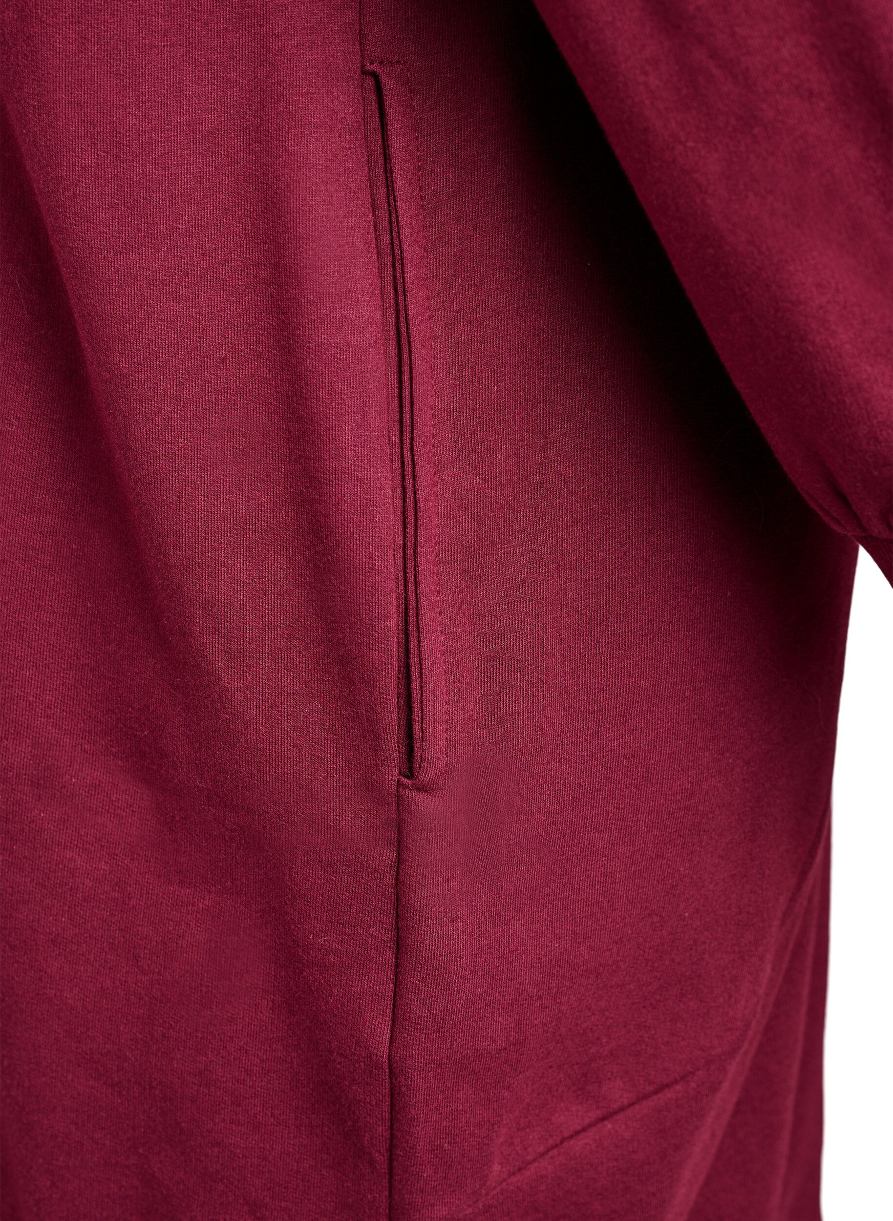 Zizzi Lang katoenen vest van sweatstof met capuchon, Donker Bordeaux, Packshot image number 3
