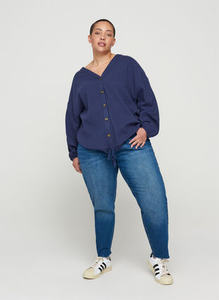 Katoenen blouse met verstelbare onderkant, Mood Indigo, Model image number 2