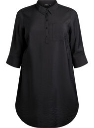 Korte jurk met kraag en borstzak, Zwart