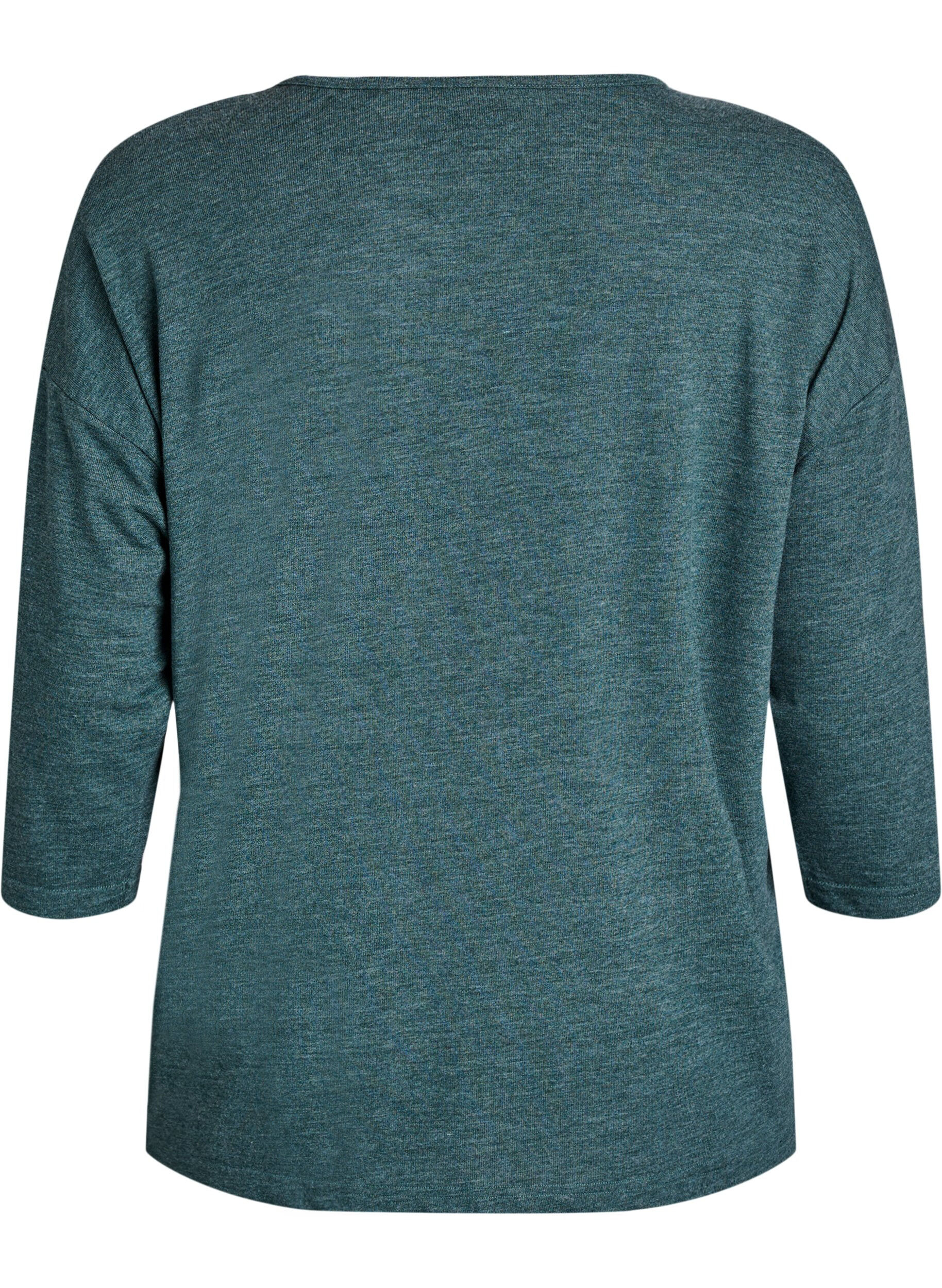 Zizzi Jersey blouse met 3/4 mouwen, Groen, Packshot image number 3