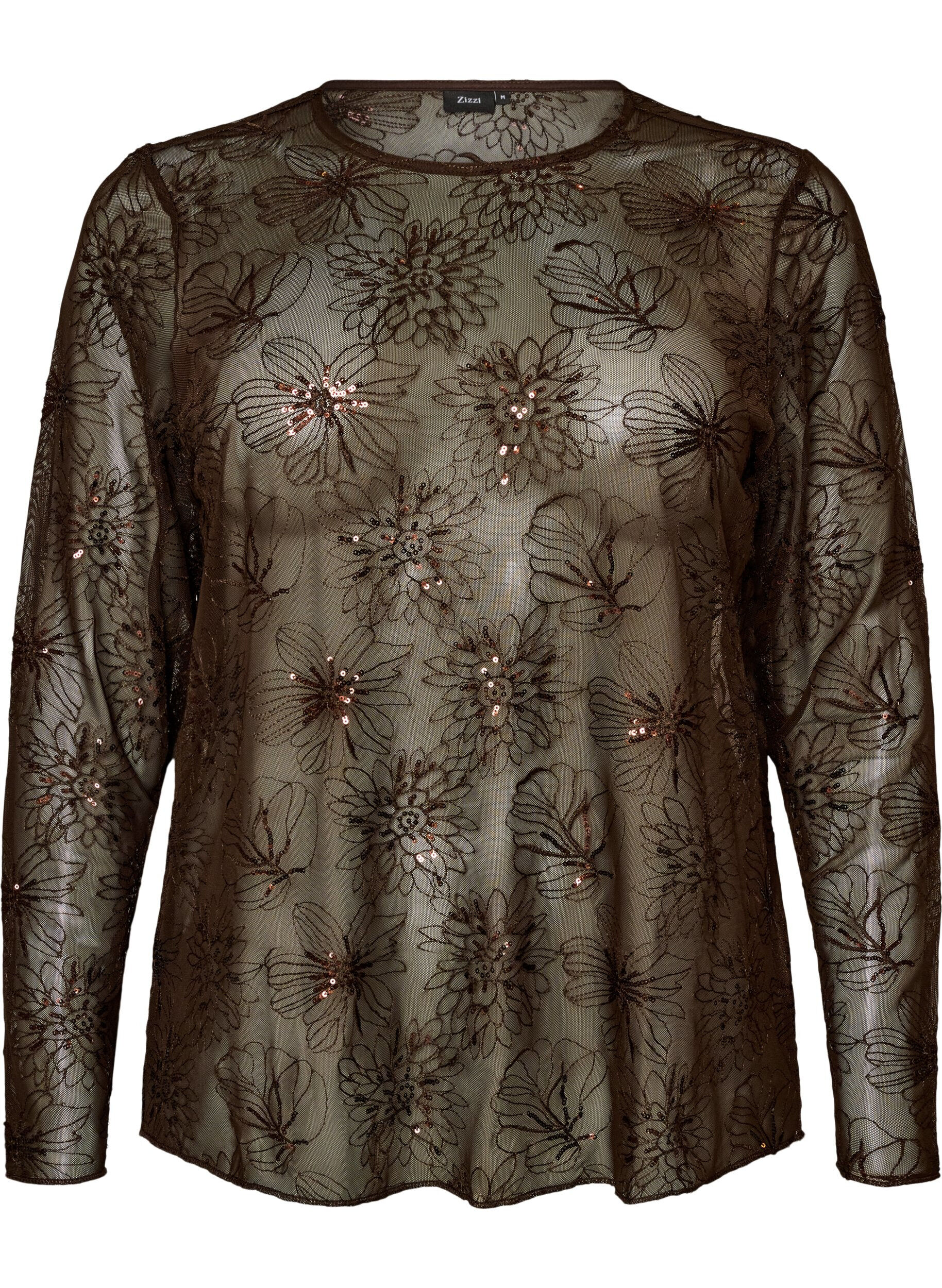 Mesh blouse met bloemen en pailletten