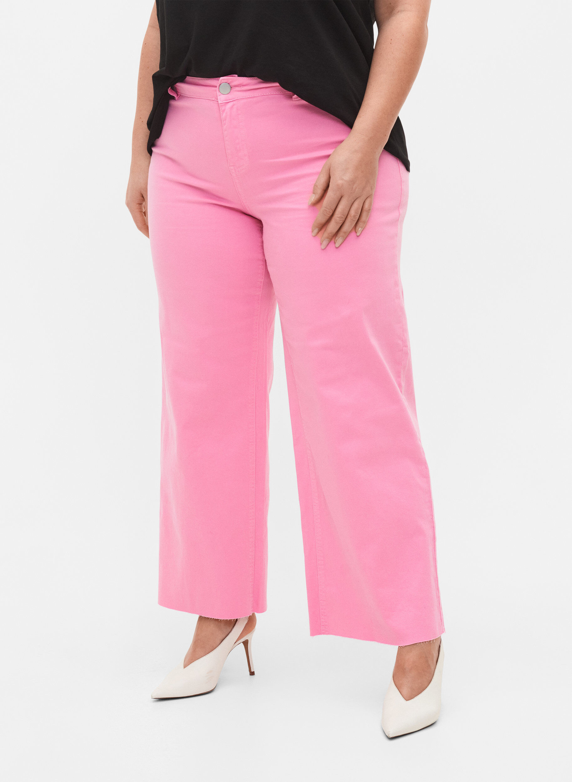 Zizzi Flared jeans met high waist, Roze, Model image number 2