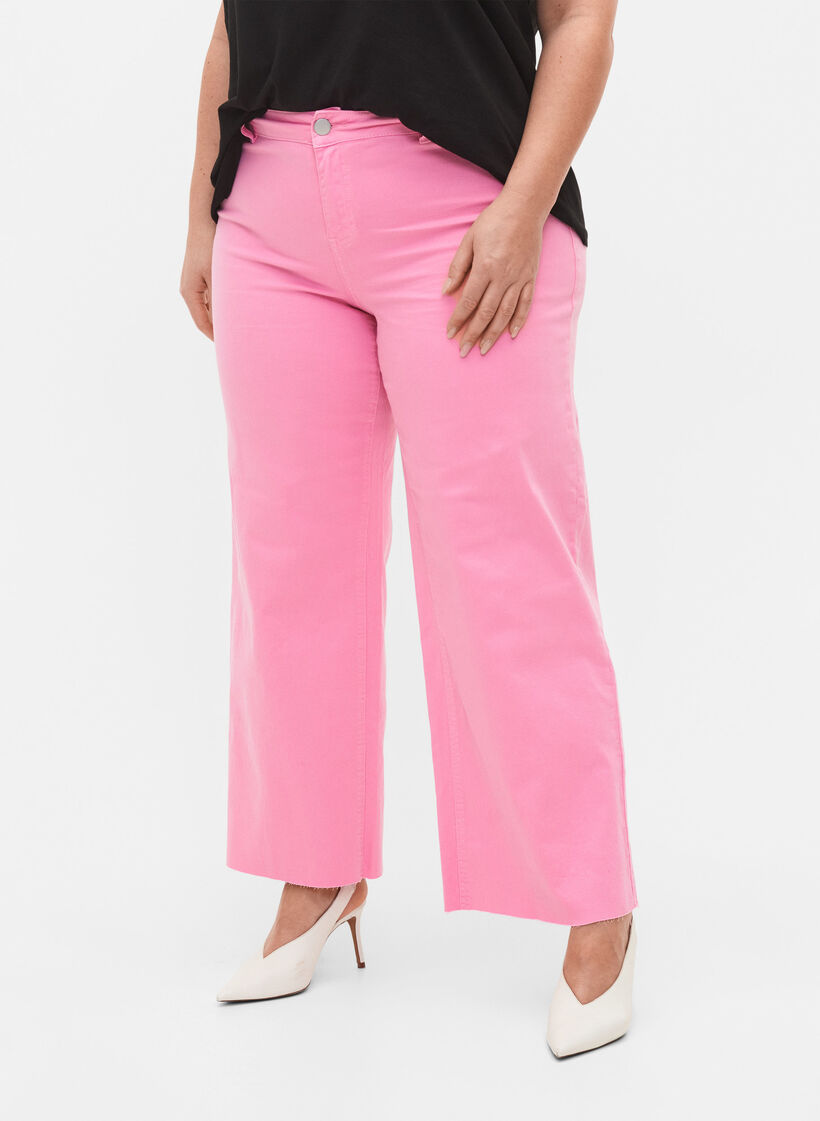 Flared jeans met high waist, Roze, Model image number 2