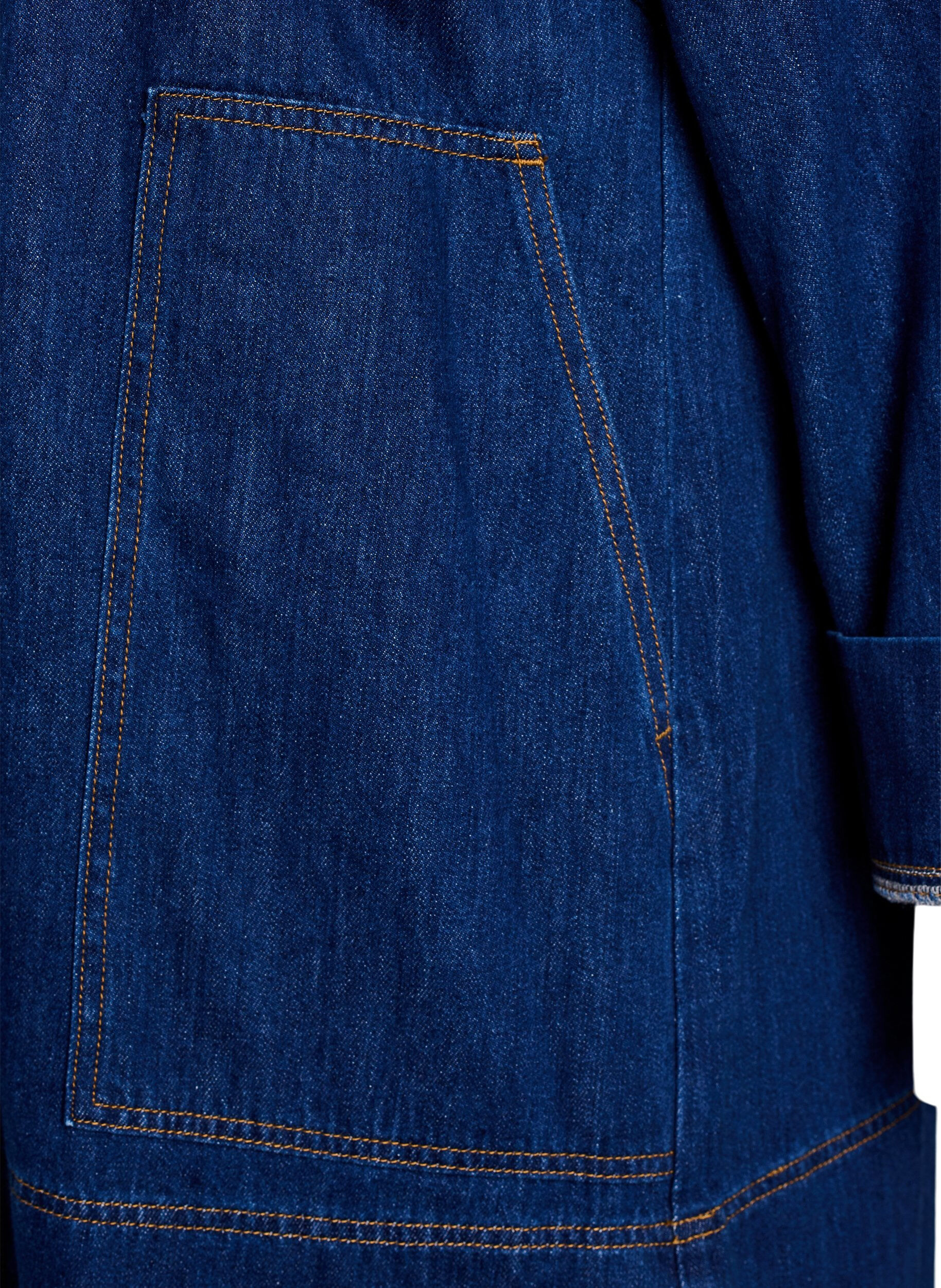 Zizzi Korte denimjurk met kraag en knoopsluiting, Blauw, Packshot image number 3