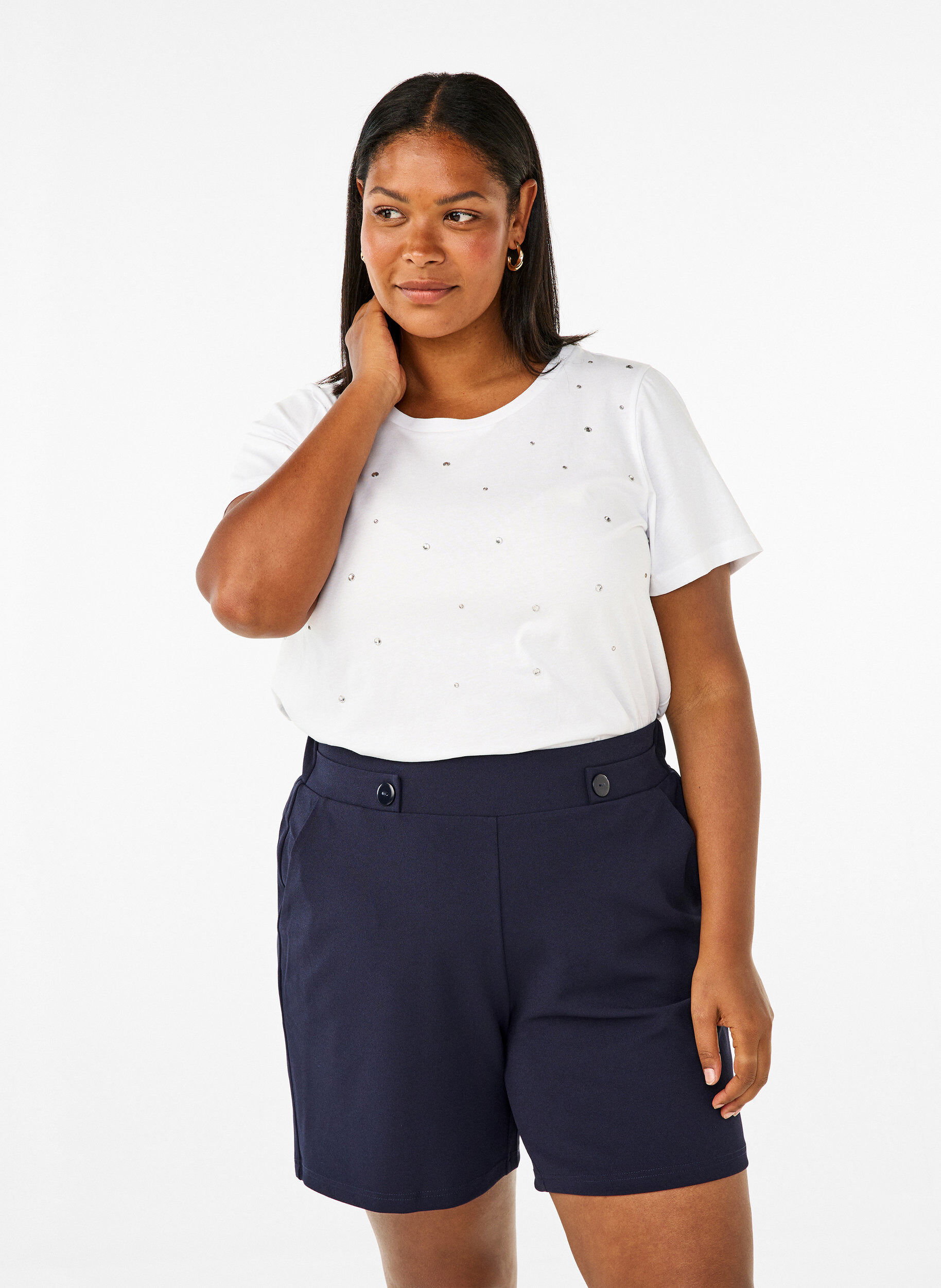 Zizzi Korte broek met zakken en losse pasvorm, Blauw, Model image number 0