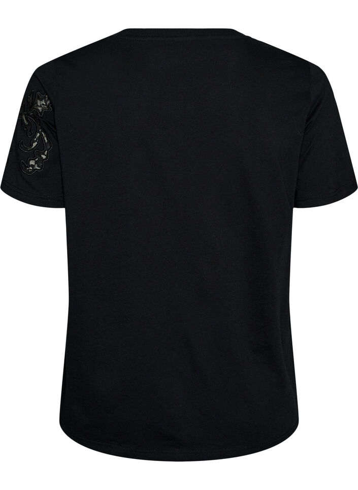 Katoenen T-shirt met kanten applicaties, Zwart, Packshot image number 1