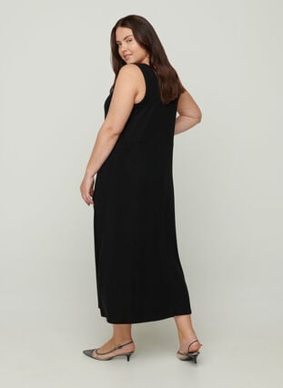 Mouwloze jurk met glitters en v-hals, Black, Model image number 0