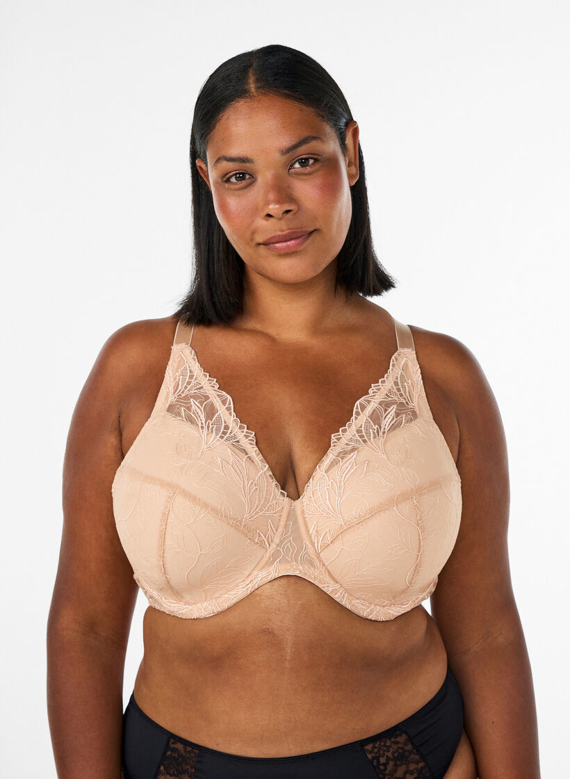Gewatteerde kanten beha met beugel, Beige, Model image number 0