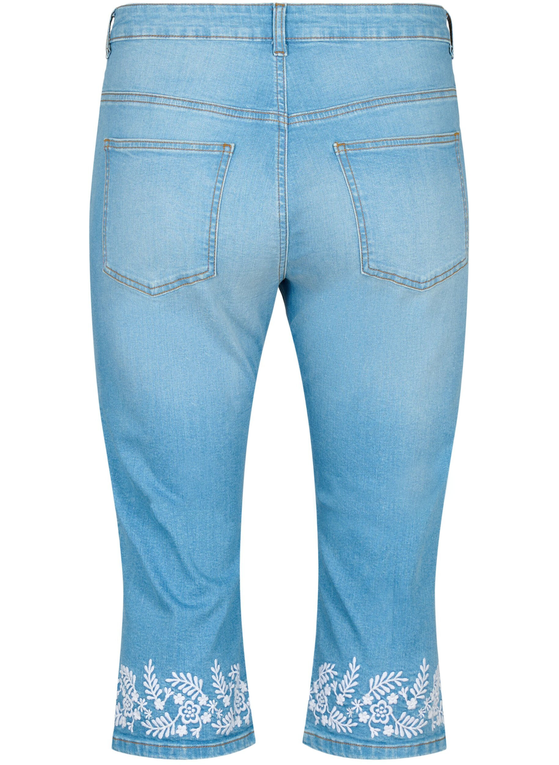 Zizzi  Amy knickers met hoge taille en borduursel, Light blue denim, Packshot image number 1