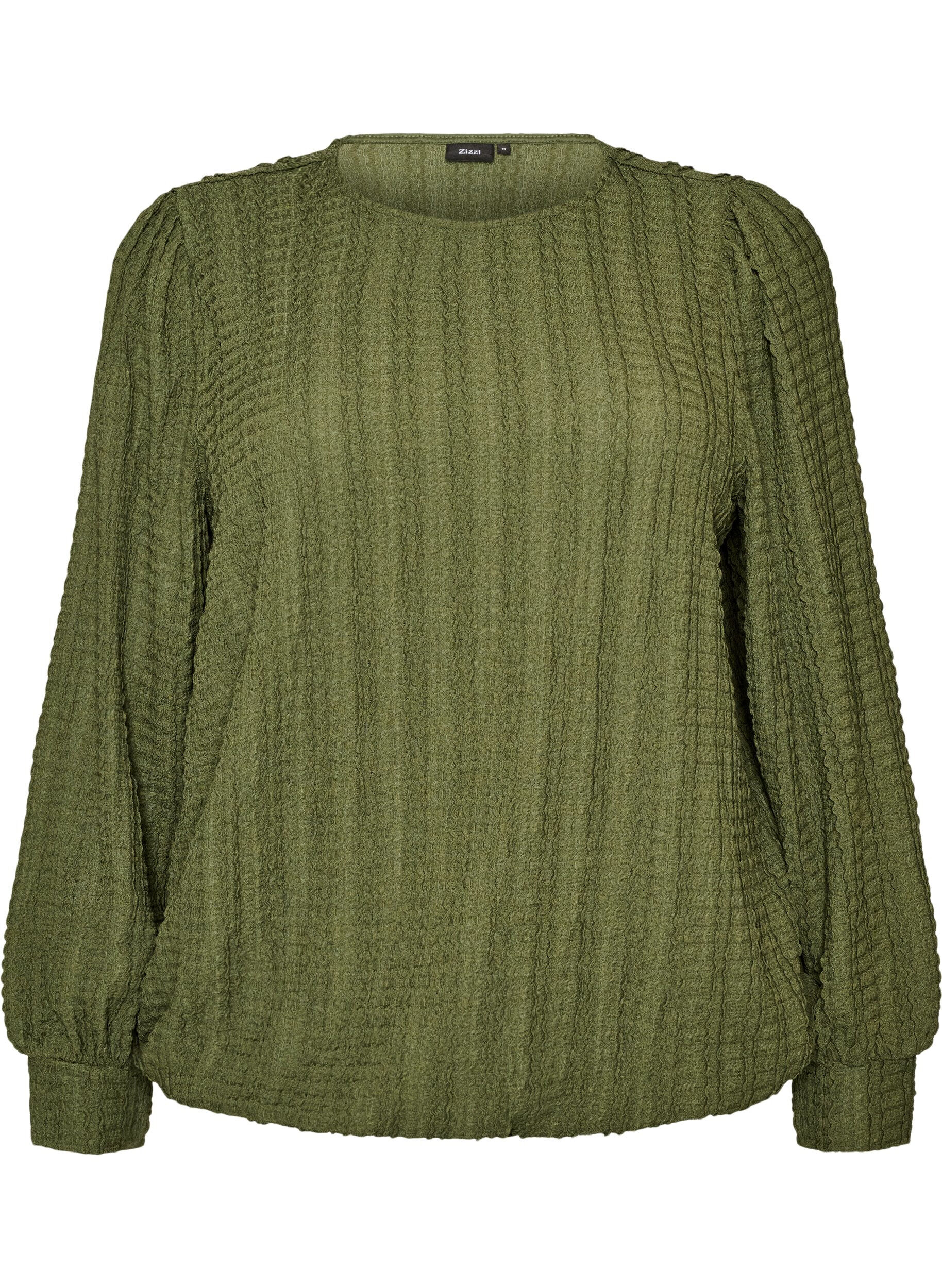 ZizziJersey blouse met structuur en ballonsilhouet, Groen, Packshot image number 0