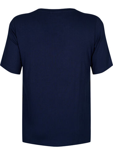 T-shirt van viscose met ribstructuur, Navy Blazer, Packshot image number 1